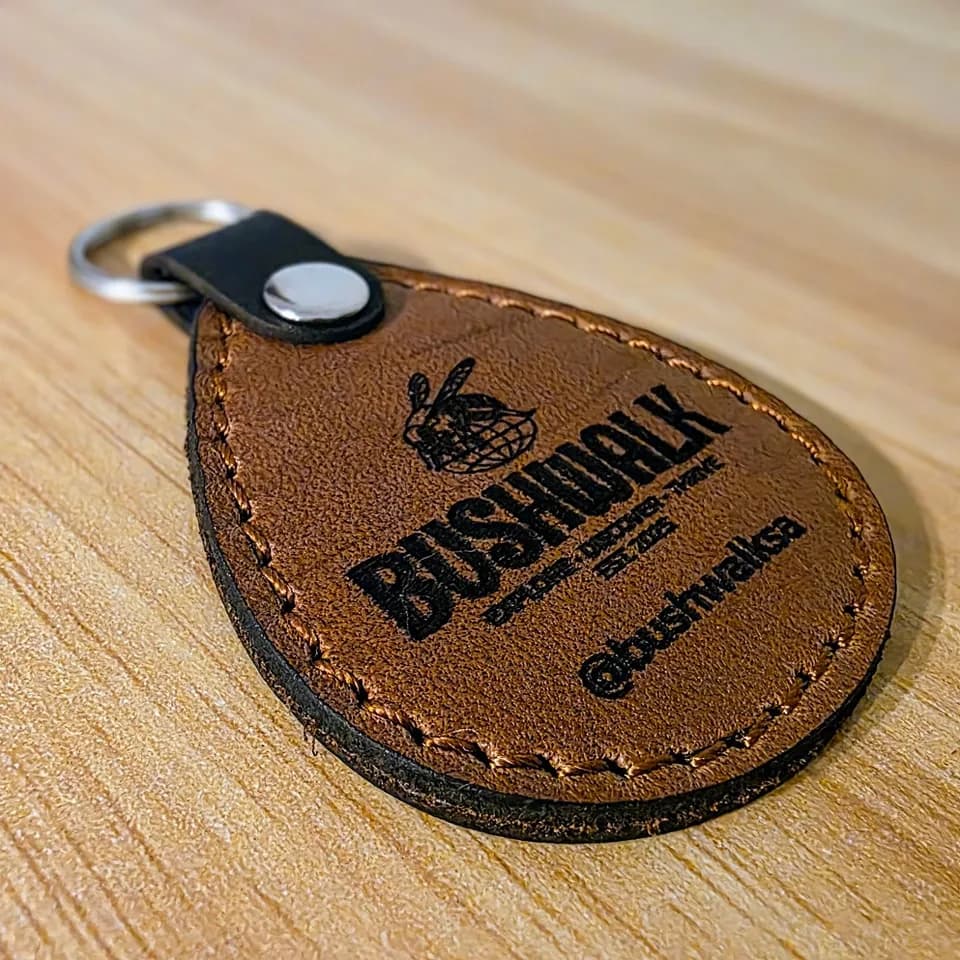 Laser engraved leather keyring