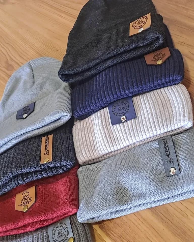 Beanies with leather labels
