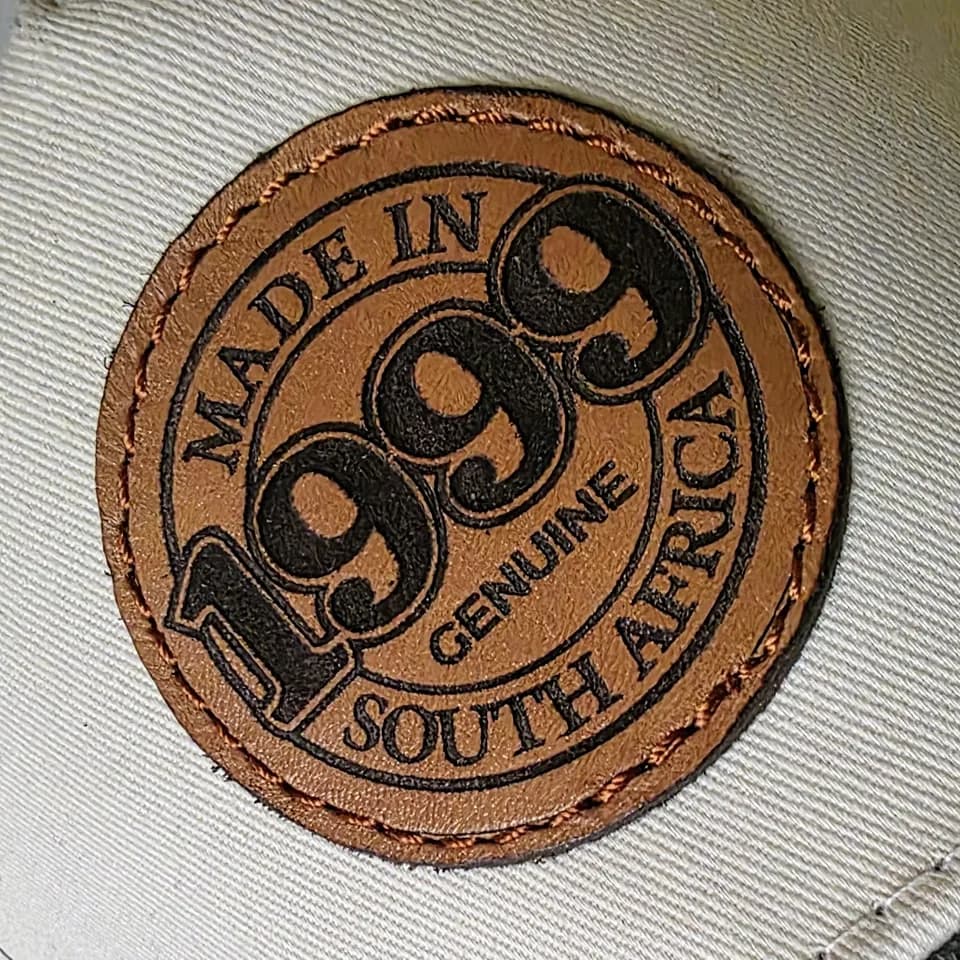 Close-up of a laser engraved genuine leather patch
